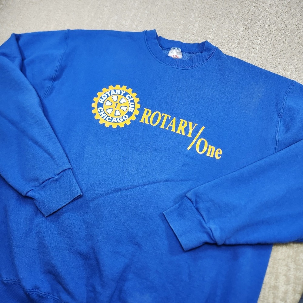 Vintage 90s Sweatshirt Men XL Rotary Club Chicago Heavy Cotton Fleece Fruit Loom